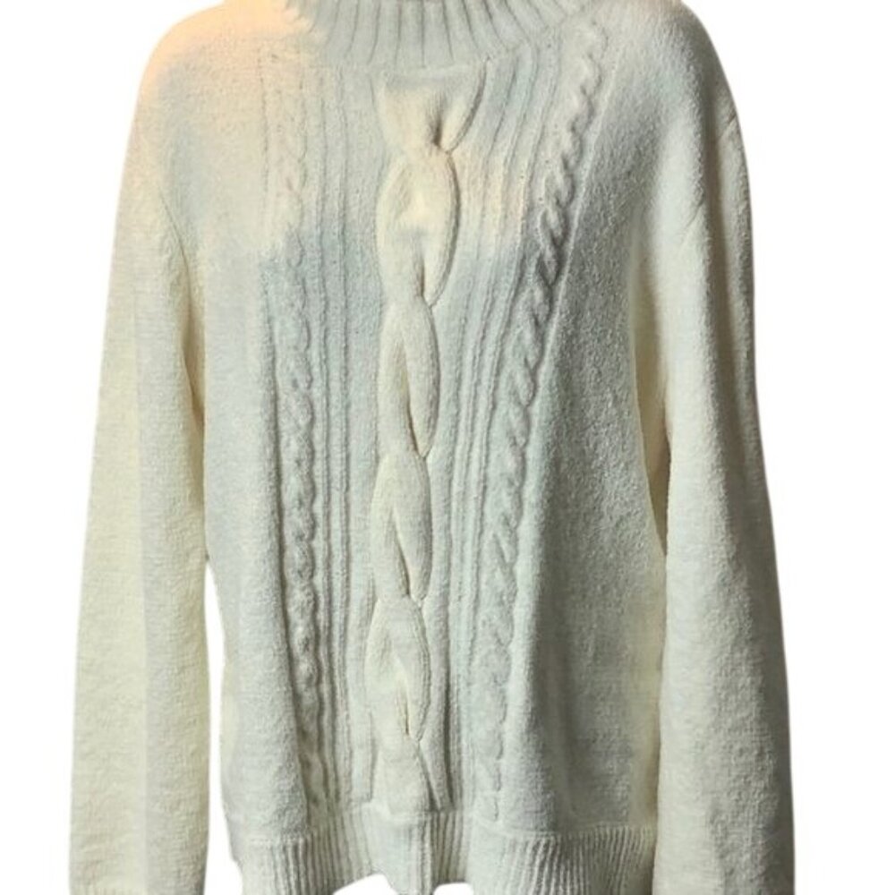 Crazy Horse by Liz Claiborne Off White Cable Knit Mock Neck Sweater Size XL
